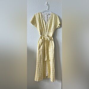 Madewell 100% Cotton  Yellow Gingham Tie Waist Midi Dress Size 0
